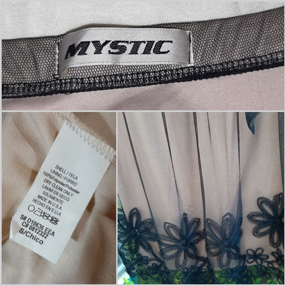 Mystic Black Beige Lace Floral Strapless Cocktail Midi Dress w Ribbon, Size S - Picture 7 of 12